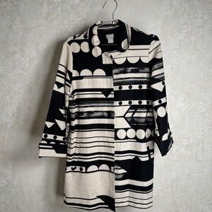 Chico’s  Abstract Linen Coat Jacket – Size 1 (US 8/10) – Beige/Cream & Black